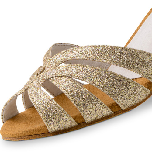 Anna Kern Damen Tanzschuhe Lisette - Brokat Gold - 6 cm Flare  - Größe: UK 5