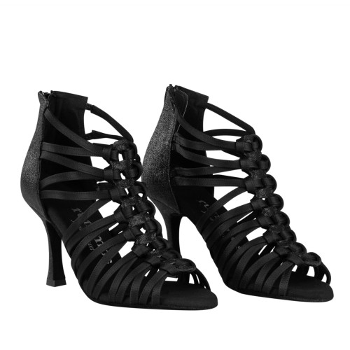 Rummos Mujeres Zapatos de Baile Bachata 01 - Satén Negro - 7 cm