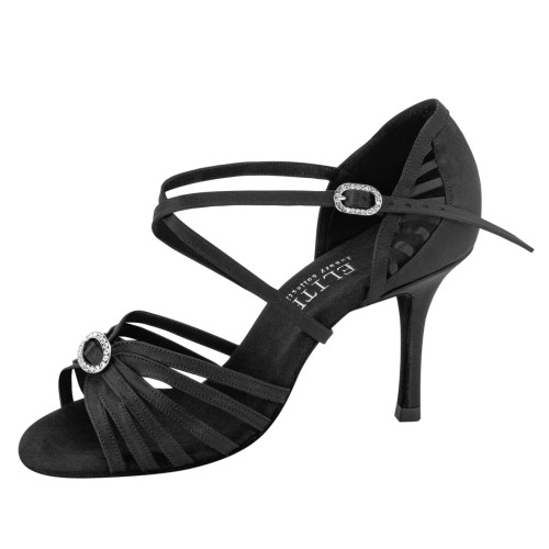 Rummos Ladies Latin Dance Shoes Elite Celine 041 with Rhinestones-Buckle - Material: Satin Black - Width: Normal - Heel: 80E Stiletto - Size: EUR 38.5