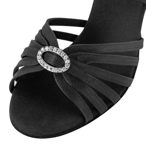 Rummos Ladies Latin Dance Shoes Elite Celine 041 with Rhinestones-Buckle - Material: Satin Black - Width: Normal - Heel: 80E Stiletto - Size: EUR 38.5