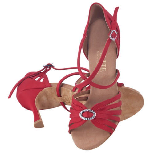Rummos Femmes Chaussures de Danse Elite Celine 049 - Satin Rouge - 7 cm