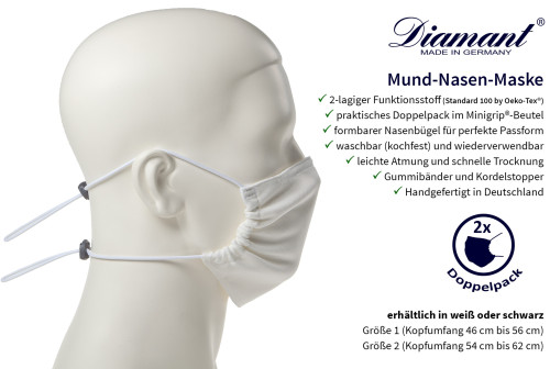 Diamant Mund-Nasen-Maske 2er-Pack (Ballroom 100 by Oeko-Tex®)