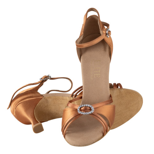 Rummos Ladies Latin Dance Shoes Elite Bella 048 - Material: Satin - Colour: Dark Tan - Width: Normal - Heel: 60R Flare - Size: EUR 38.5