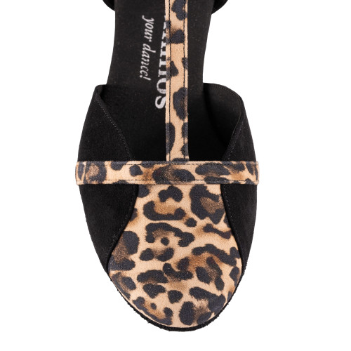 Rummos Damen Tanzschuhe Ivy 024-T20 - Nubuck Schwarz/Leopard - 2 cm