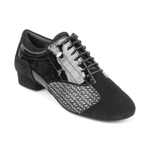 PortDance Hommes Chaussures de Danse PD033 - Cuir/Vernis Noir - 2 cm