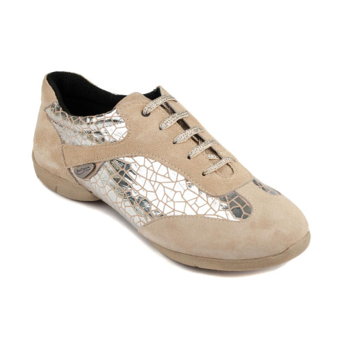 PortDance Dames Dance Sneakers PD08 - Leer Zilver Craquele - 1,5 cm