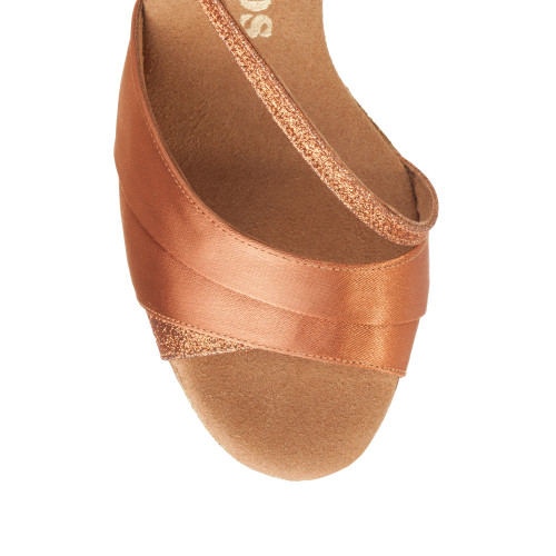 Rummos Mulheres Sapatos de Dança R304 - Cetim/Glitter Dark Tan - 7 cm
