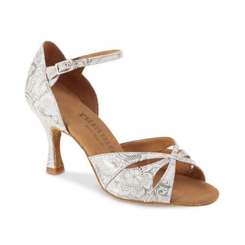 Rummos Mulheres Sapatos de Dança R385 - Pele White Flower - 6 cm