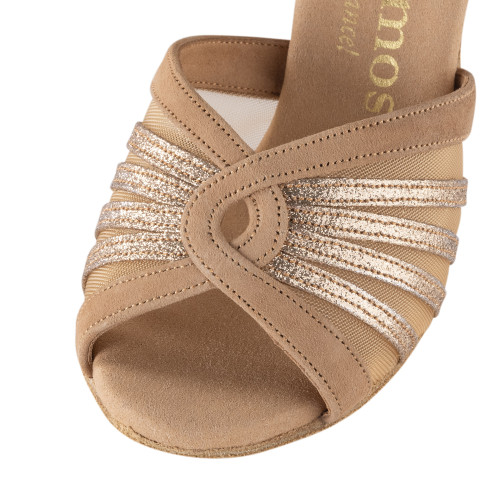 Rummos Women´s dance shoes R563 - Nubuck/Glitter LigBrown - Normal - 70R Flare - EUR 38