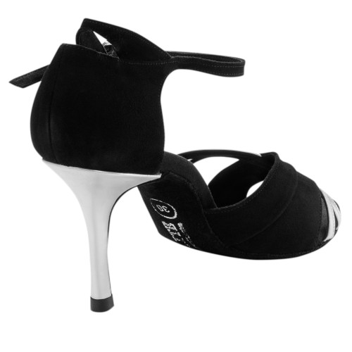 Rummos Mujeres Latino Zapatos de Baile Elite Athena 024/009 - Material: Nubuck/Cuero - Color: Negro/Plateado - Anchura: Normal - Tacón: 80E Stiletto - Talla: EUR 40.5