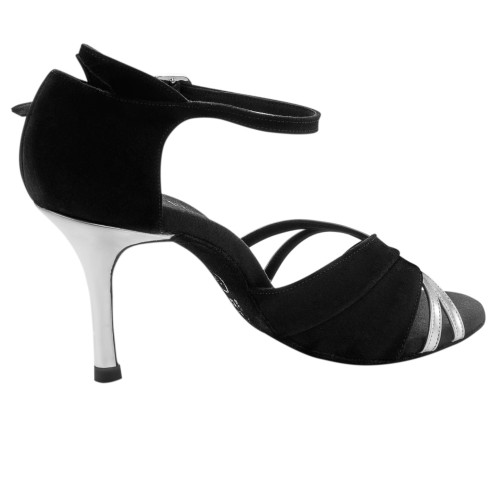 Rummos Mujeres Latino Zapatos de Baile Elite Athena 024/009 - Material: Nubuck/Cuero - Color: Negro/Plateado - Anchura: Normal - Tacón: 80E Stiletto - Talla: EUR 39