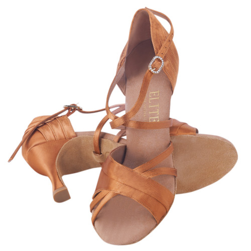 Rummos Dames Latin Dansschoenen Elite Athena 048 - Materiaal: Satijn - Kleur: Dark Tan - Bredee: Normal - Hak: 60R Flare - Grootte: EUR 38