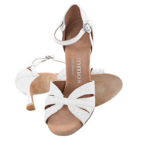 Rummos Ladies Latin Dance Shoes Elite Aura - Material: Leather/Glitter - Colour: White - Width: Normal - Heel: 70R Flare - Size: EUR 38