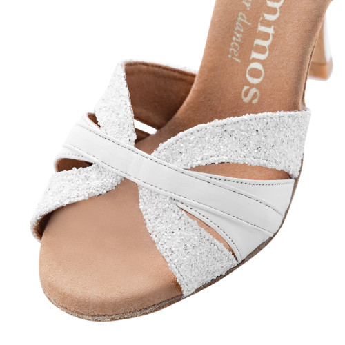 Rummos Dames Latin Dansschoenen Elite Aura - Materiaal: Leer/Glitter - Kleur: Wit - Bredee: Normal - Hak: 70R Flare - Grootte: EUR 38