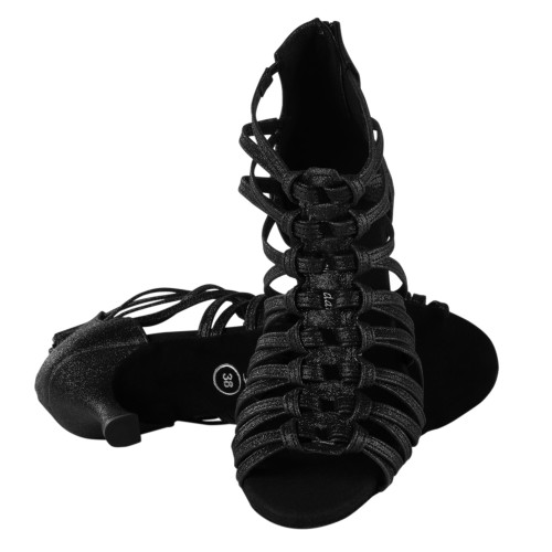 Rummos Damen Tanzschuhe Bachata 01 131 - Glitzer Schwarz - 6 cm