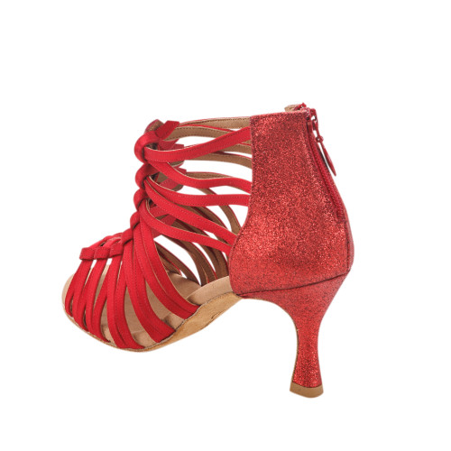 Rummos Mulheres Sapatos de Dança Bachata 01 - Cetim Vermelha - 6 cm