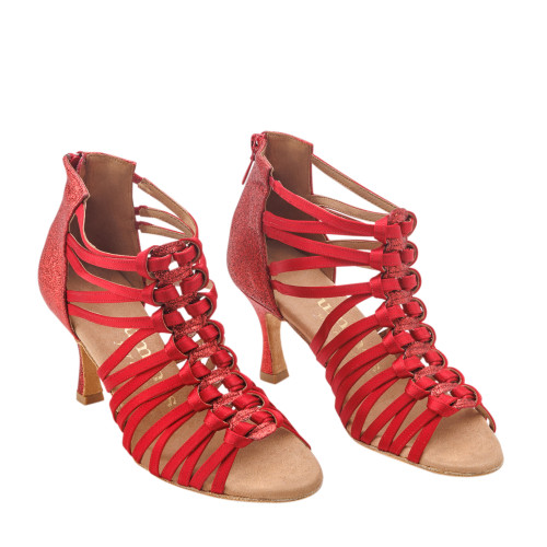Rummos Mujeres Zapatos de Baile Bachata 01 - Satén Rojo - 6 cm