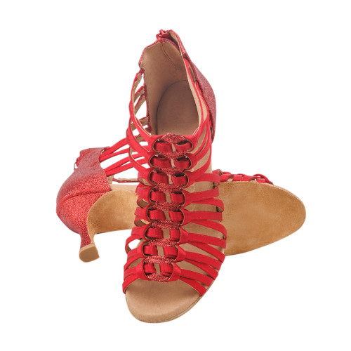 Rummos Mujeres Zapatos de Baile Bachata 01 - Satén Rojo - 6 cm