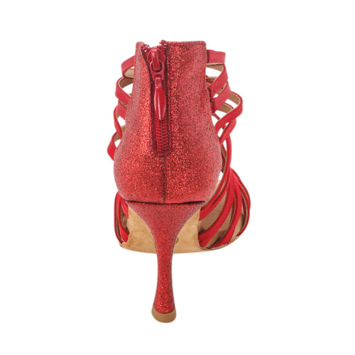 Rummos Femmes Chaussures de Danse Bachata 01 - Satin Rouge - 7 cm