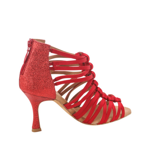 Rummos Mulheres Sapatos de Dança Bachata 01 - Cetim Vermelha - 7 cm