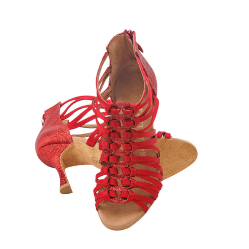 Rummos Mujeres Zapatos de Baile Bachata 01 - Satén Rojo - 7 cm