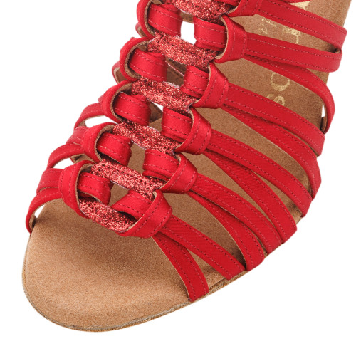 Rummos Mulheres Sapatos de Dança Bachata 01 - Cetim Vermelha - 7 cm