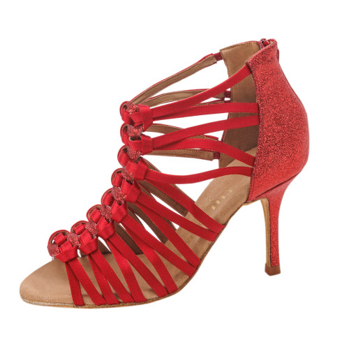 Rummos Mulheres Sapatos de Dança Bachata 01 - Cetim Vermelha - 8 cm