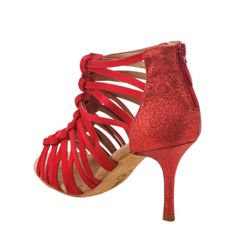 Rummos Mulheres Sapatos de Dança Bachata 01 - Cetim Vermelha - 8 cm