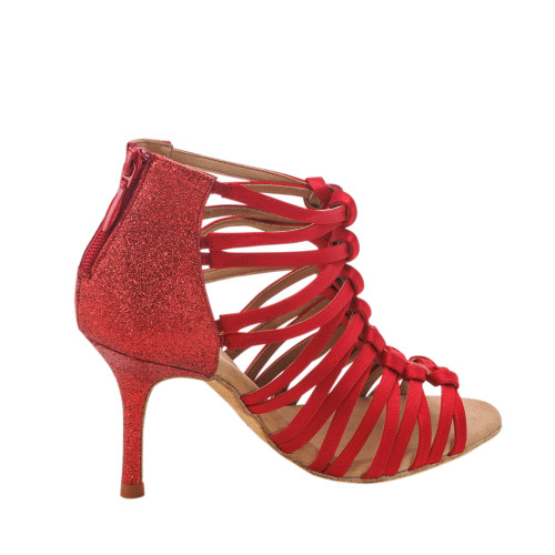 Rummos Mujeres Zapatos de Baile Bachata 01 - Satén Rojo - 8 cm