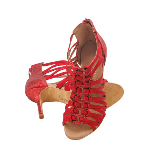 Rummos Mujeres Zapatos de Baile Bachata 01 - Satén Rojo - 8 cm