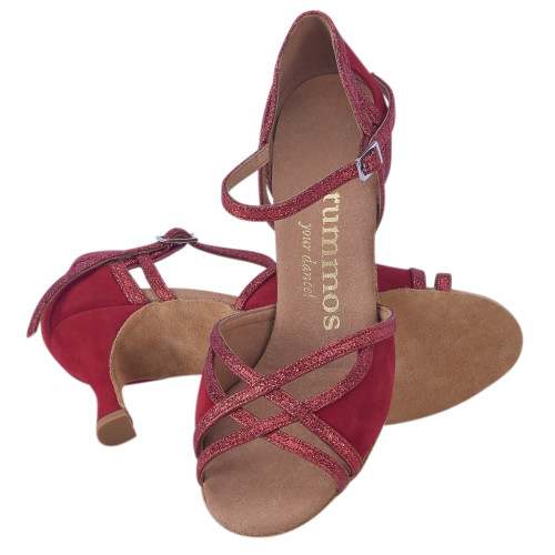 Rummos Damen Tanzschuhe Claire - Glitter/Nubuck Rot - 6 cm