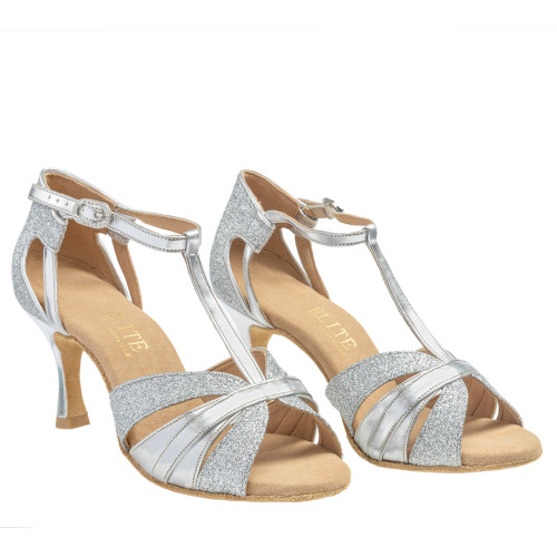 Rummos Femmes Latine Chaussures de Danse Elite Martina 009/139 - Matériel: Cuir/Glitter - Couleur: Argent - Forme: Normal - Talon: 60R Flare - Pointure: EUR 40