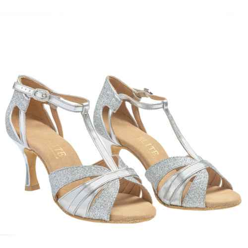 Rummos Damen Tanzschuhe Elite Martina 009/139 - Obermaterial: Leder/Glitzer - Farbe: Silber - Weite: Normal - Absatz: 60R Flare - Größe: EUR 39