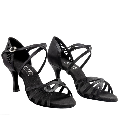 Rummos Ladies Latin Dance Shoes Elite Eris 041 - Material: Satin Black - Width: Normal - Heel: 60R Flare - Size: EUR 38