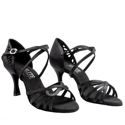 Rummos Ladies Latin Dance Shoes Elite Eris 041 - Material: Satin Black - Width: Normal - Heel: 60R Flare - Size: EUR 38.5