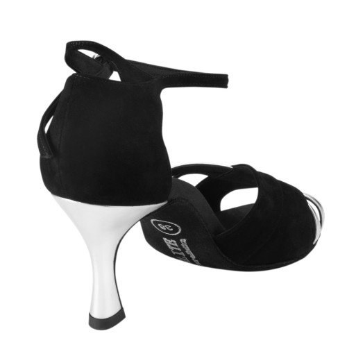Rummos Mujeres Latino Zapatos de Baile Elite Athena 024/009 - Material: Nubuck/Cuero - Color: Negro/Plateado - Anchura: Normal - Tacón: 60R Flare - Talla: EUR 40
