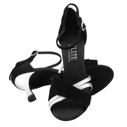 Rummos Mujeres Latino Zapatos de Baile Elite Athena 024/009 - Material: Nubuck/Cuero - Color: Negro/Plateado - Anchura: Normal - Tacón: 60R Flare - Talla: EUR 40