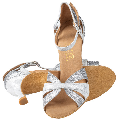 Rummos Damen Tanzschuhe Elite Aura 139/169 - Obermaterial: Leder/Glitzer - Farbe: Silber - Weite: Normal - Absatz: 60R Flare - Größe: EUR 39