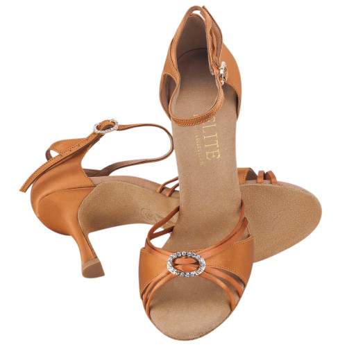 Rummos Femmes Latine Chaussures de Danse Elite Bella 048 - Matériel: Satin - Couleur: Dark Tan - Forme: Normal - Talon: 70R Flare - Pointure: EUR 36