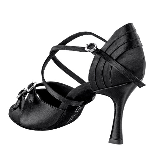 Rummos Ladies Latin Dance Shoes Elite Diana 041 with Rhinestones-Buckle - Material: Satin Black - Width: Normal - Heel: 70R Flare - Size: EUR 38.5