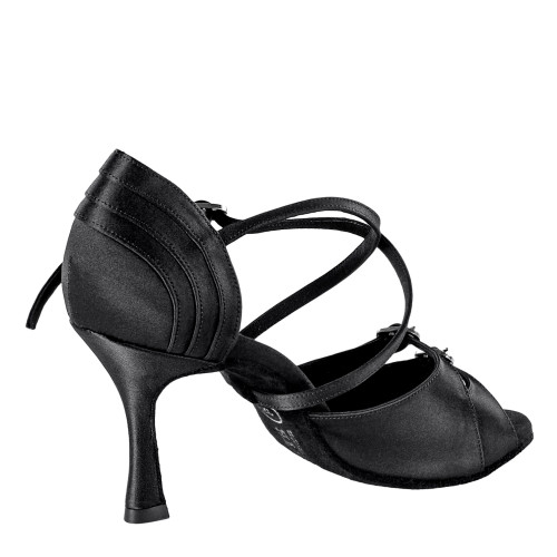 Rummos Ladies Latin Dance Shoes Elite Diana 041 with Rhinestones-Buckle - Material: Satin Black - Width: Normal - Heel: 70R Flare - Size: EUR 38