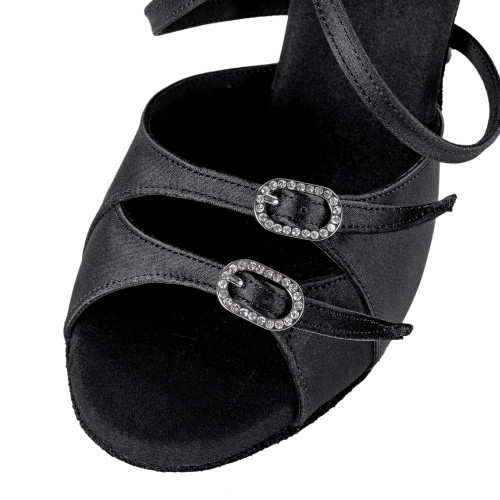 Rummos Ladies Latin Dance Shoes Elite Diana 041 with Rhinestones-Buckle - Material: Satin Black - Width: Normal - Heel: 70R Flare - Size: EUR 40.5