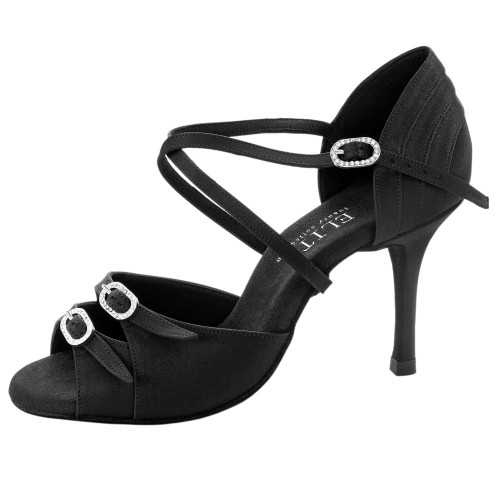 Rummos Ladies Latin Dance Shoes Elite Diana 041 with Rhinestones-Buckle - Material: Satin Black - Width: Normal - Heel: 80E Stiletto - Size: EUR 38