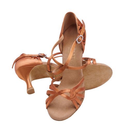 Rummos Ladies Latin Dance Shoes Elite Eris 048 - Material: Satin - Colour: Dark Tan - Width: Normal - Heel: 60R Flare - Size: EUR 38