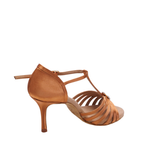 Rummos Ladies Latin Dance Shoes Elite Karina 048 with Rhinestones-Buckle - Material: Satin - Colour: Dark Tan - Width: Normal - Heel: 80E Stiletto - Size: EUR 38