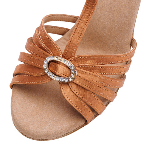 Rummos Ladies Latin Dance Shoes Elite Karina 048 with Rhinestones-Buckle - Material: Satin - Colour: Dark Tan - Width: Normal - Heel: 80E Stiletto - Size: EUR 38