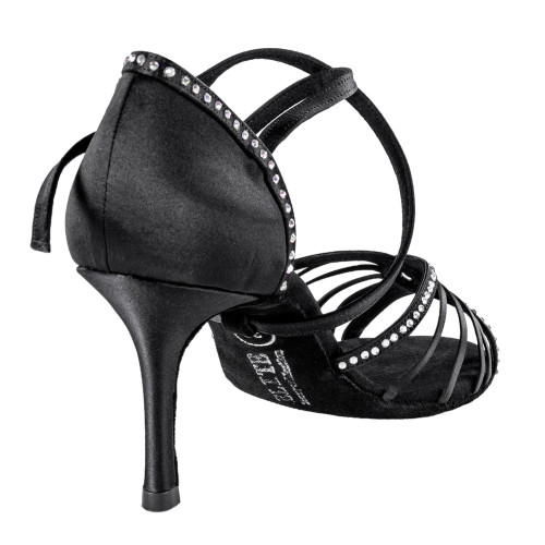 Rummos Ladies Latin Dance Shoes Elite Luna 041S with Rhinestones - Material: Satin Black - Width: Normal - Heel: 80E Stiletto - Size: EUR 38