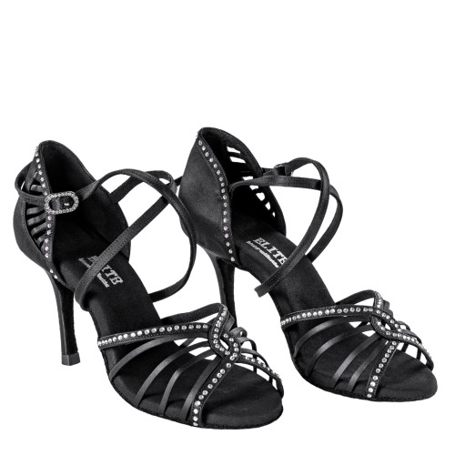 Rummos Ladies Latin Dance Shoes Elite Luna 041S with Rhinestones - Material: Satin Black - Width: Normal - Heel: 80E Stiletto - Size: EUR 38