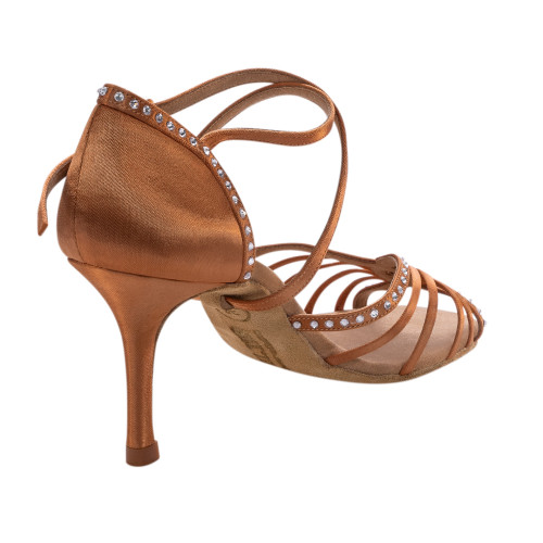 Rummos Ladies Latin Dance Shoes Elite Luna 048S with Rhinestones - Material: Satin - Colour: Dark Tan - Width: Normal - Heel: 80E Stiletto - Size: EUR 36