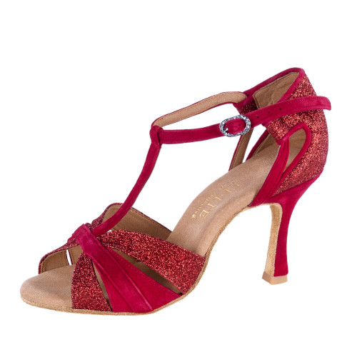 Rummos Ladies Latin Dance Shoes Elite Martina 028/135 - Material: Nubuck/Glitter - Colour: Red - Width: Normal - Heel: 70R Flare - Size: EUR 38